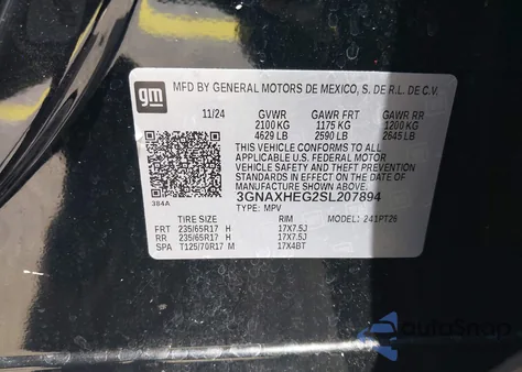 2025 Chevrolet Equinox Fwd Lt z USA, uszkodzony, nr VIN 3GNAXHEG2SL207894